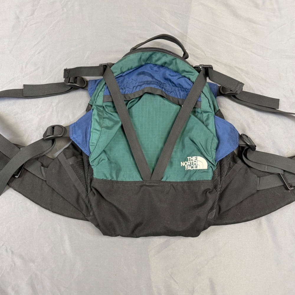 Vtg 90's The North Face Lumbar Pack Green Blue Ripstop Hiking Fanny Pack Bag USA